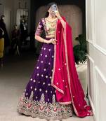 Purple Vichitra Silk Embroidered Lehenga Set