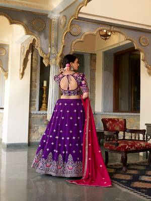 Purple Vichitra Silk Embroidered Lehenga Set 3