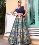 Banarasi Silk Lehenga Set with Zari Weaving & Stitched Blouse-Dupatta
