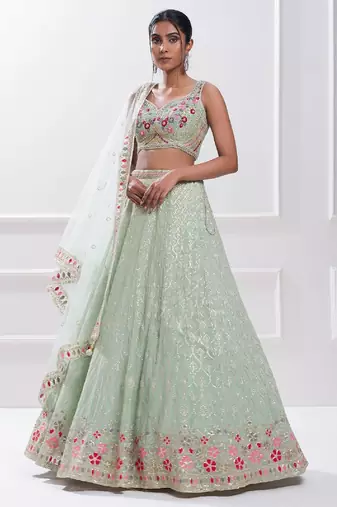 Light green Mirror Embroidered Lehenga Set