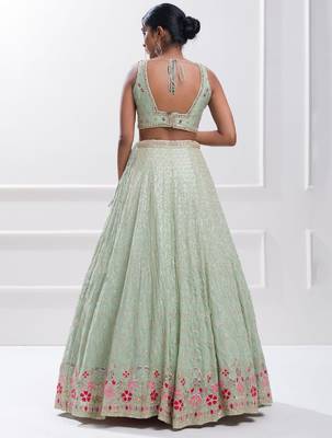 Light green Mirror Embroidered Lehenga Set 4