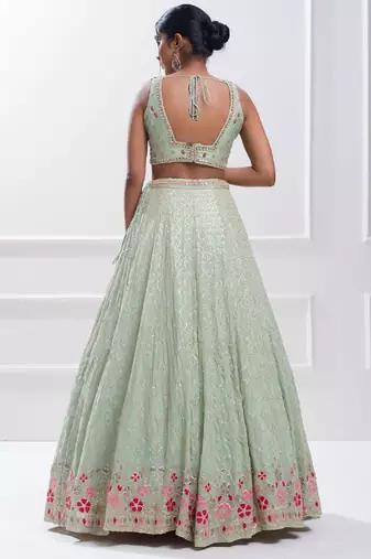Light green Mirror Embroidered Lehenga Set