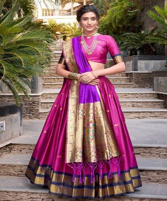 purple Jacquard Silk Lehenga Set 1
