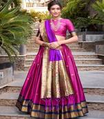 purple Jacquard Silk Lehenga Set