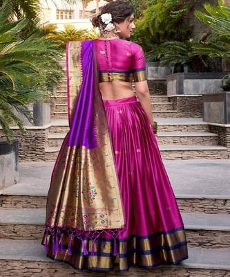 purple Jacquard Silk Lehenga Set 2