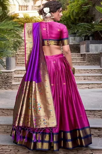 purple Jacquard Silk Lehenga Set