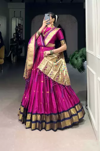 purple Jacquard Silk Lehenga Set