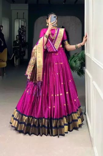 purple Jacquard Silk Lehenga Set