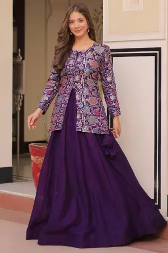 Purple Silk Lehenga With Jacket