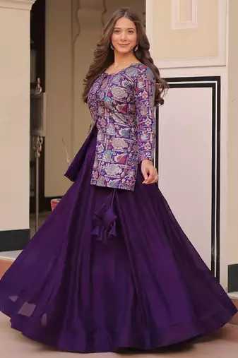 Purple Silk Lehenga With Jacket