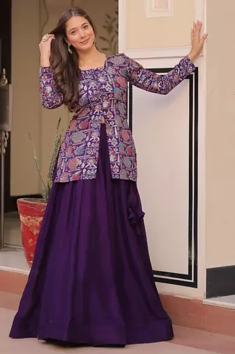 Purple Silk Lehenga With Jacket