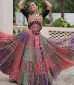 Dazzling Multi-Color Cotton Digital Printed Navratri Crop Top Lehenga