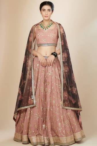 Dusty Pink Georgette Sequin & Zari Embroidered Lehenga Set
