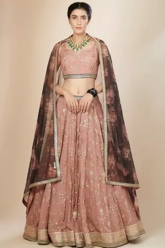 Pink zari Embroidered Lehenga Set