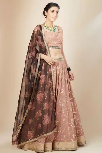 Pink zari Embroidered Lehenga Set