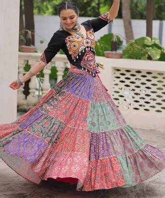 Dazzling Multi-Color Cotton Digital Printed Navratri Crop Top Lehenga 3
