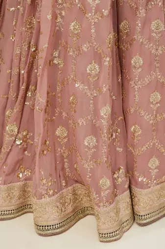 Pink zari Embroidered Lehenga Set