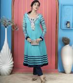 Light blue embroidered georgette a line kurta