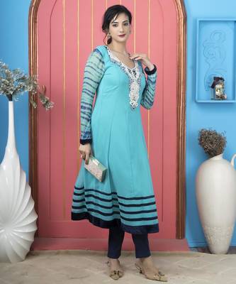 Light blue embroidered georgette a line kurta 3