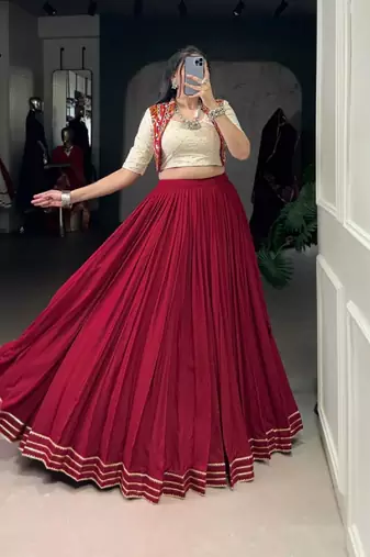 Women's maroon rayon lehenga choli with gotta patti lace