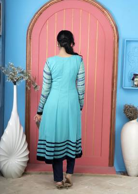 Light blue embroidered georgette a line kurta 4