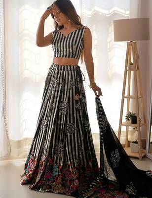 Black Sequins Embroidered Lehenga Choli 4