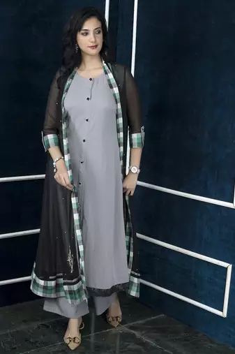 Black embroidered georgette jacket style kurta