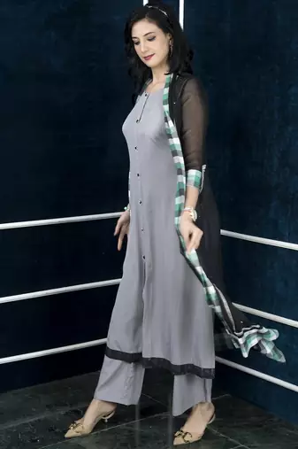 Black embroidered georgette jacket style kurta
