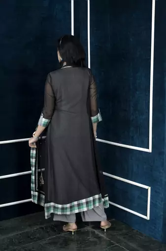 Black embroidered georgette jacket style kurta