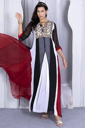 Multicolor embroidered georgette asymmetrical kurta