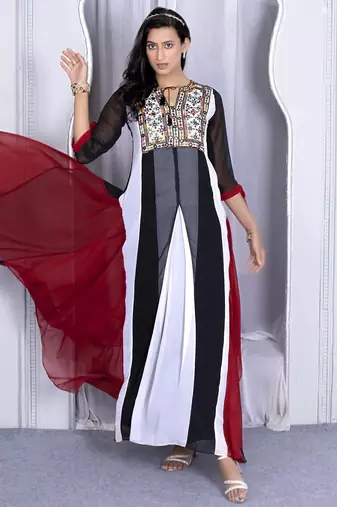Multicolor embroidered georgette asymmetrical kurta