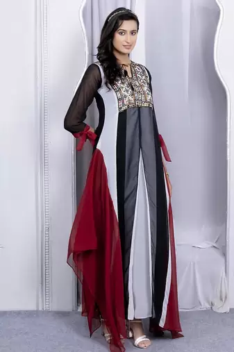 Multicolor embroidered georgette asymmetrical kurta