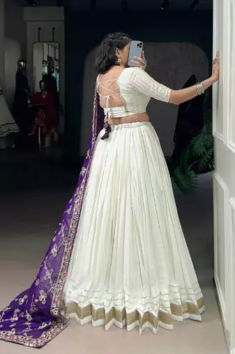 Off- White Lehenga choli with embroidered dupatta