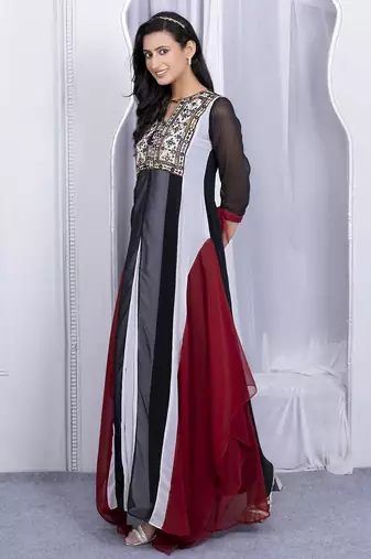 Multicolor embroidered georgette asymmetrical kurta
