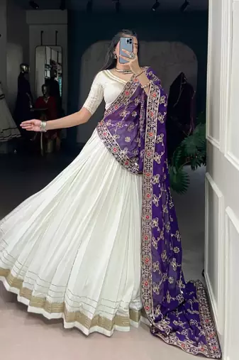 Off- White Lehenga choli with embroidered dupatta