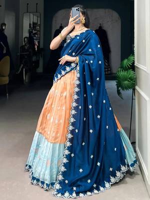 Orange Silk Half Saree Lehenga set 1