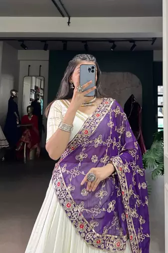 Off- White Lehenga choli with embroidered dupatta