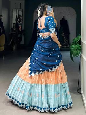 Orange Silk Half Saree Lehenga set 2