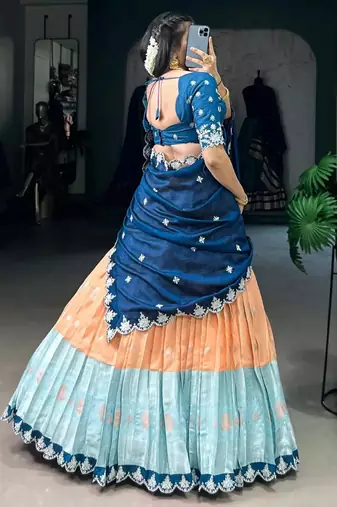 Orange Silk Half Saree Lehenga set