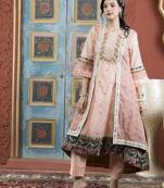 Peach embroidered silk asymmetrical kurta