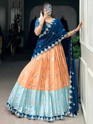 Orange Silk Half Saree Lehenga set 3