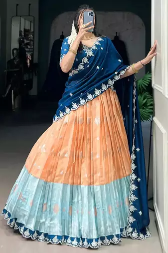 Orange Silk Half Saree Lehenga set