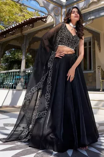 Black Lehenga Choli With Pearl work