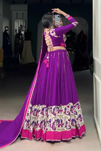 navratri purple Mirror Work Lehenga Set 