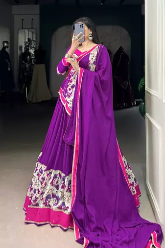 navratri purple Mirror Work Lehenga Set 