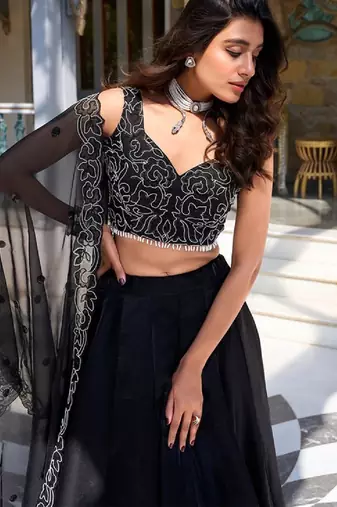 Black Lehenga Choli With Pearl work