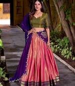 Pink art Silk half saree with Purple Dupatta 