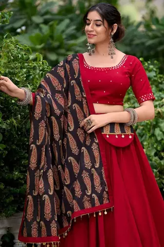 Navratri Maroon mirror work Chaniya Choli