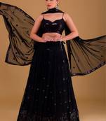 black Georgette Sequin Embroidered Lehenga Set