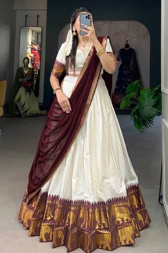 Poly Cotton Zari Weaving Lehenga Set with Georgette Dupatta